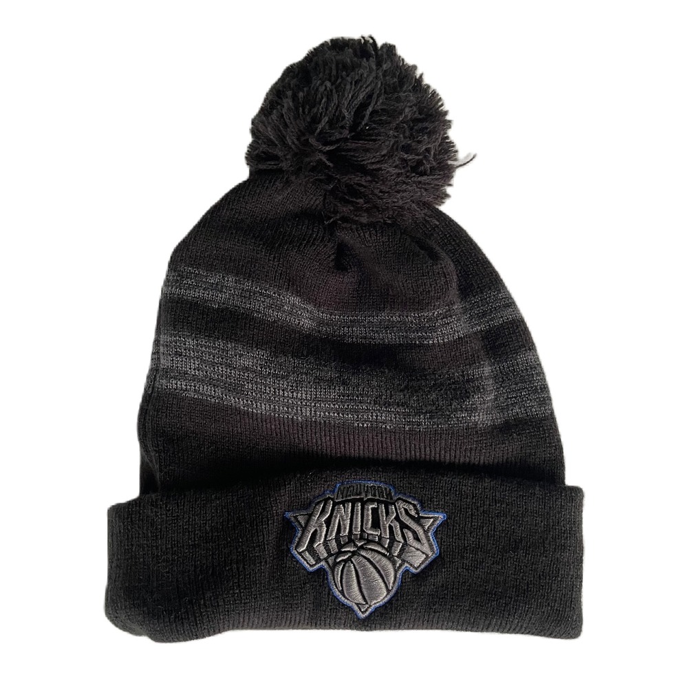 New Era New York Knicks NBA Beanie Hat Black Grey Cuffed Pom Knit Cap